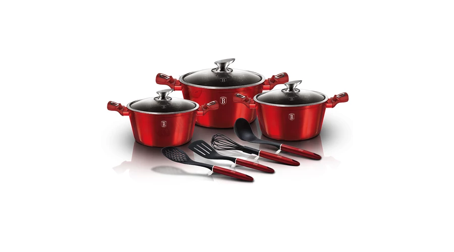 Berlinger Haus Metallic Burgundy Line 10 r�szes ed�nyk�szlet m�rv�ny bevonattal, kiszed�kkel